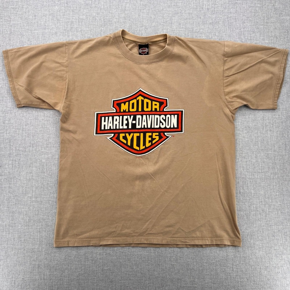 VTG Y2K Harley-Davidson Big Twin Aruba Graphic T Shirt Men Large Tan Biker Moto